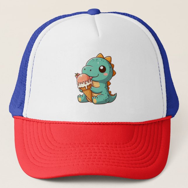 Gorra De Camionero Dino de comer helado lindo (Anverso)