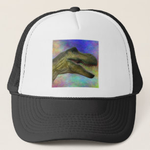 Gorra De Camionero Dino T-Rex Dinosaurio con fondo colorido
