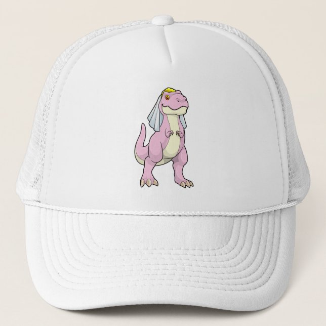 Gorra De Camionero Dinosaur como novia en boda con velo (Anverso)