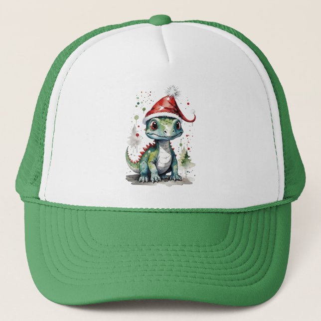 Gorra De Camionero Dinosaurio bebé navidades en Santa Hat (Anverso)