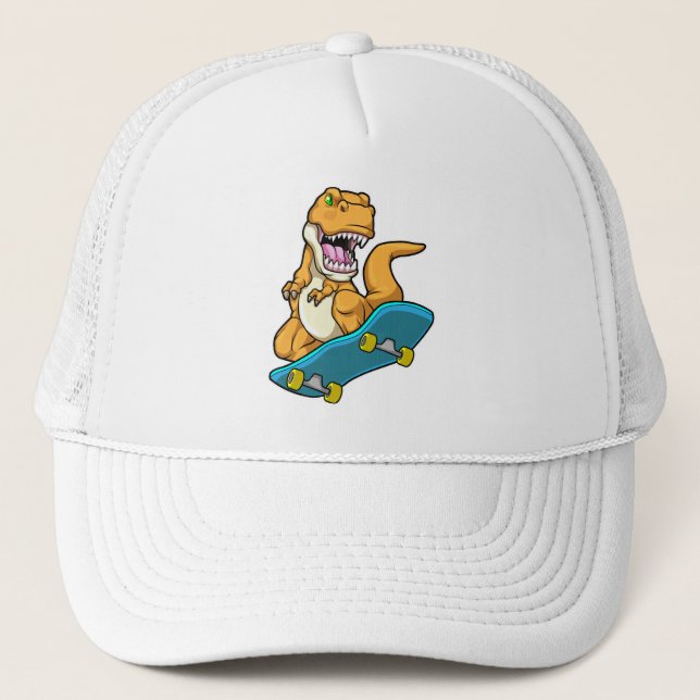 Gorra De Camionero Dinosaurio como patinador con patineta (Anverso)