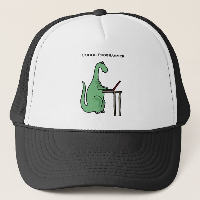 Gorra De Camionero Dinosaurio divertido del programador de COBOL (Anverso)