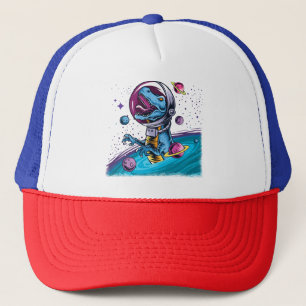 Gorra De Camionero Dinosaurio divertido T-Rex en el espacio