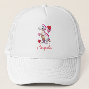 Gorra De Camionero Dinosaurio El día de San Valentín blanco