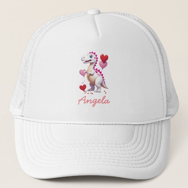 Gorra De Camionero Dinosaurio El día de San Valentín blanco (Anverso)