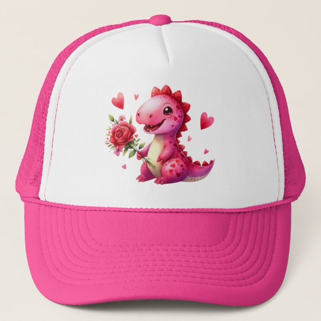 Gorra De Camionero Dinosaurio El día de San Valentín lindo (Anverso)