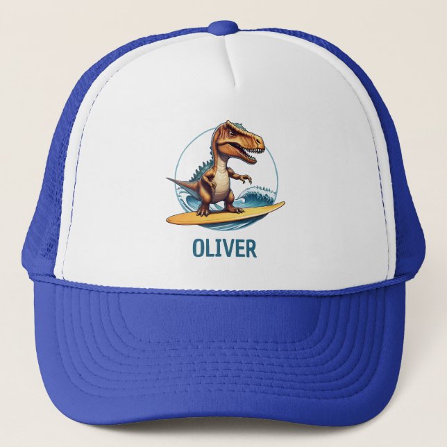 Gorra De Camionero Dinosaurio Trex Surfista (Anverso)