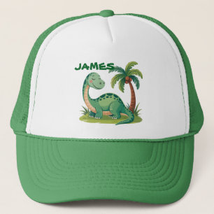 Gorra De Camionero Dinosaurio Verde Personalizado. Diseño de árbol de