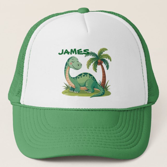 Gorra De Camionero Dinosaurio Verde Personalizado. Diseño de árbol de (Anverso)