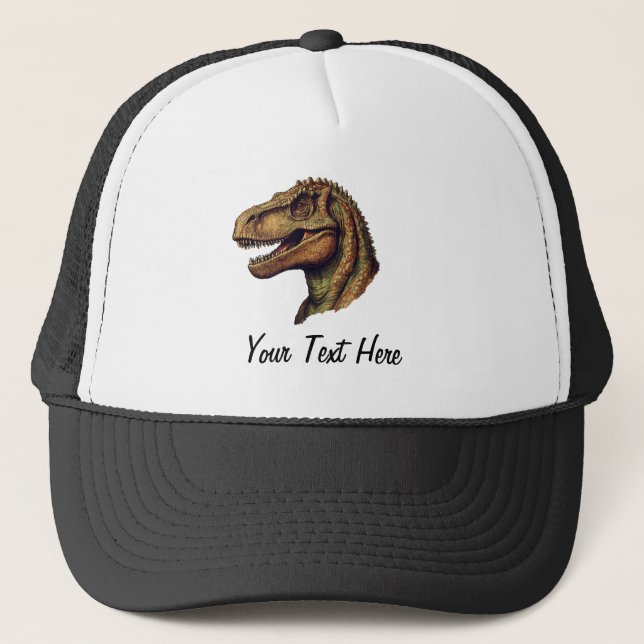 Gorra De Camionero Dinosaurio verde rojo personalizado T-Rex Tyrannos (Anverso)