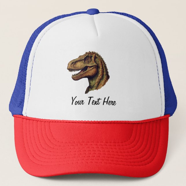Gorra De Camionero Dinosaurio verde rojo personalizado T-Rex Tyrannos (Anverso)