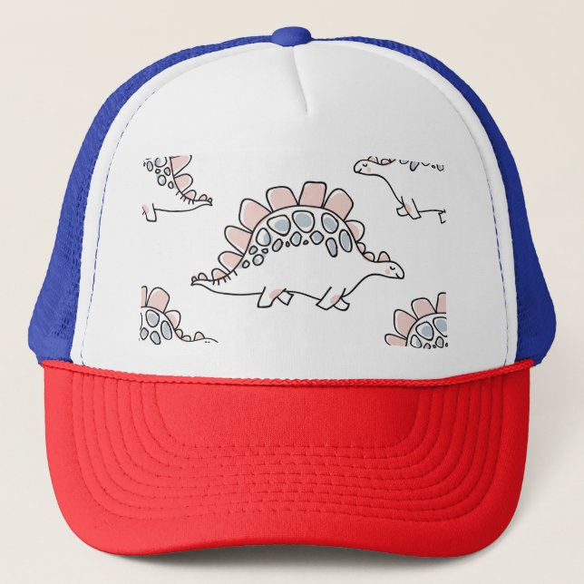 Gorra De Camionero Dinosaurios Doodle: Diversión de mano. (Anverso)