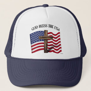 Gorra De Camionero DIOS BENDIGA A LOS EE. UU. con cruz robusta y band
