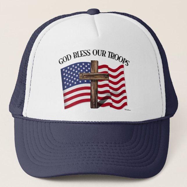 Gorra De Camionero Dios bendiga a nuestras tropas con cruz robusta y  (Anverso)