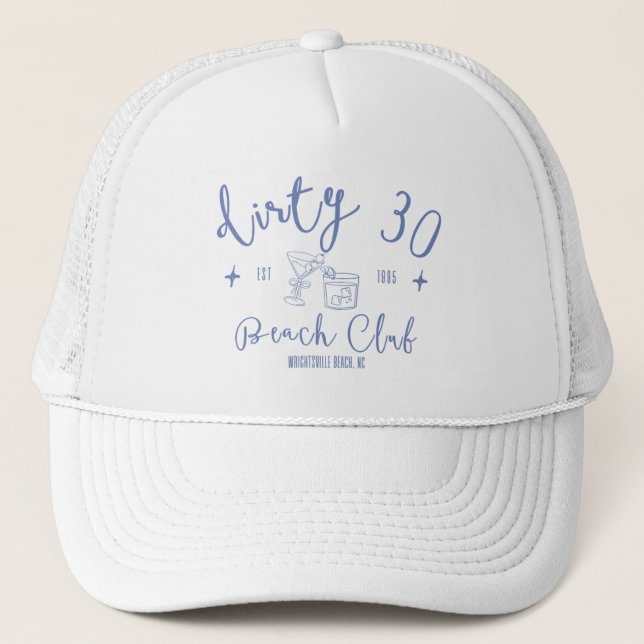 Gorra De Camionero Dirty 30 Beach Club - Blue Text (Anverso)