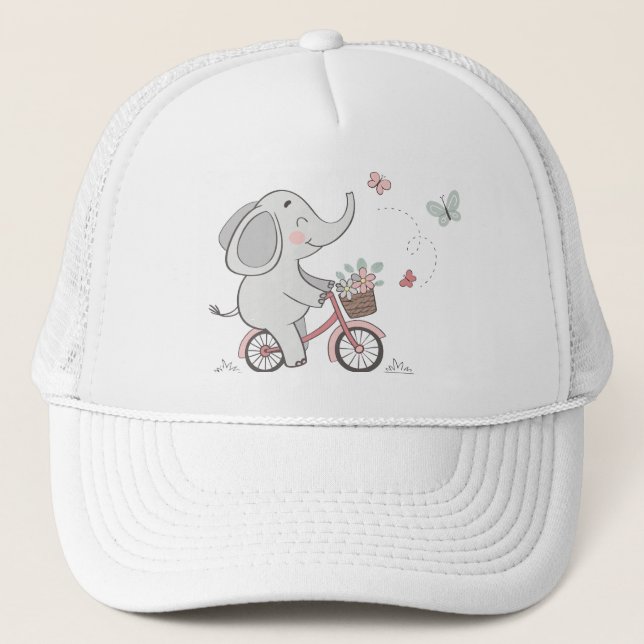 Gorra De Camionero Diseño animal de elefante caprichoso en bicicleta  (Anverso)