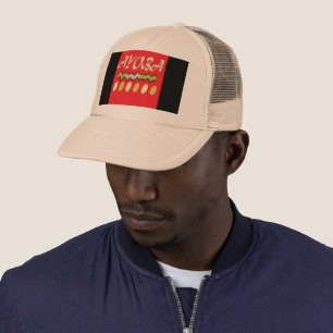 Gorra De Camionero Diseño ayoba africano rojo brillante y mostaza