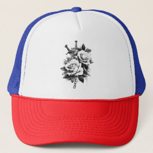 Gorra De Camionero Diseño de arte de tatuaje blanco y negro de alto c