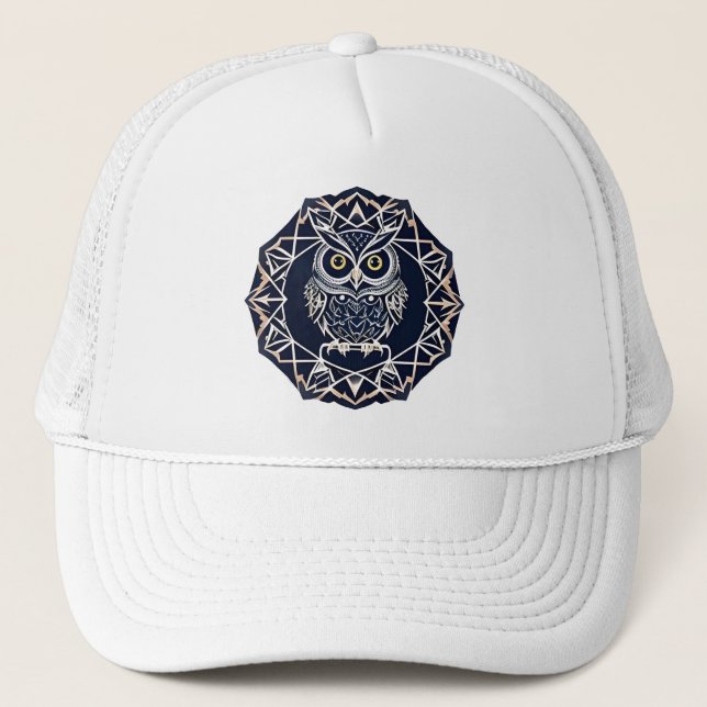 Gorra De Camionero Diseño de búho con patrones geométricos (Anverso)