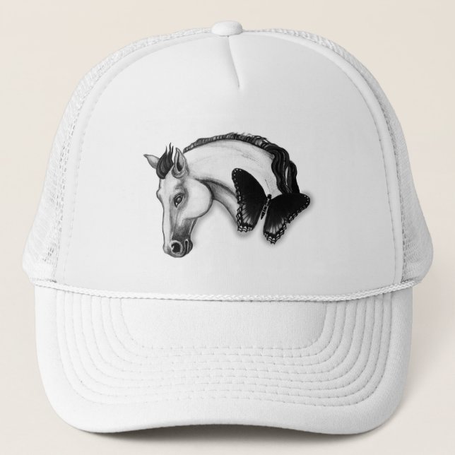 Gorra De Camionero Diseño de caballos blancos y mariposas (Anverso)