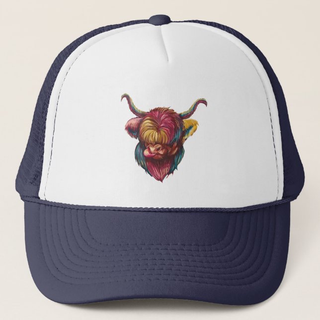 Gorra De Camionero Diseño de cabeza arco iris divertida para vaca Hig (Anverso)