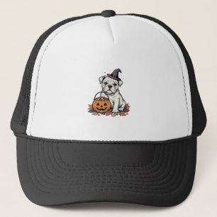 Gorra De Camionero Diseño de calabaza de bulldog de Halloween grabado