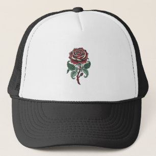 Gorra De Camionero Diseño de camisa floral de rosa grabada vintage_1