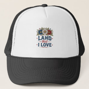 Gorra De Camionero Diseño de camiseta floral patriótica tierra que am