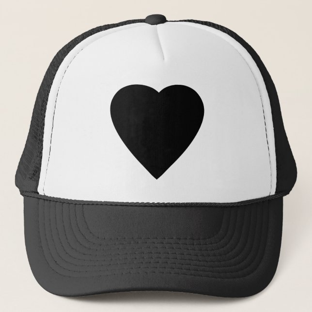 Gorra De Camionero Diseño de corazón de amor blanco y negro. (Anverso)