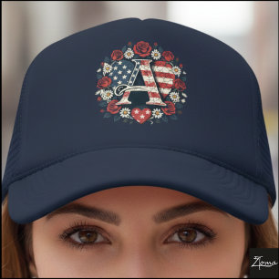 Gorra De Camionero Diseño de corona de letra floral patriótica