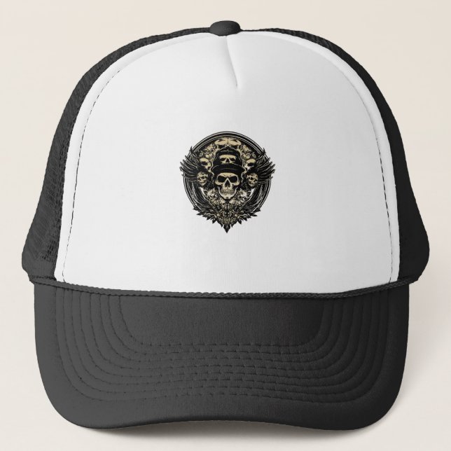 Gorra De Camionero Diseño de cráneo intrincado (Anverso)