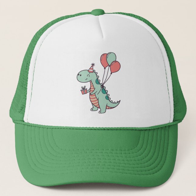 Gorra De Camionero Diseño de cumpleaños de Dinosaurio Personalizado C (Anverso)