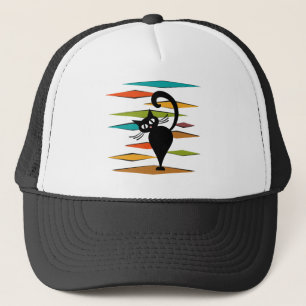Gorra De Camionero Diseño de gato negro de Mid Century
