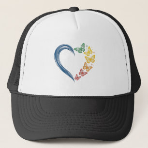 Gorra De Camionero Diseño de grabado vintage de corazón de mariposa a
