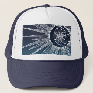 Gorra De Camionero Diseño de gradiente azul de la luna de sol blanca 
