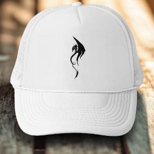 Gorra De Camionero Diseño de ilustración de dragón tribal blanco negr