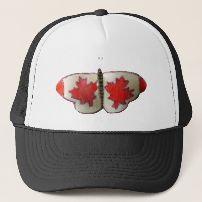 Gorra De Camionero Diseño de mariposa de bandera canadiense (Anverso)