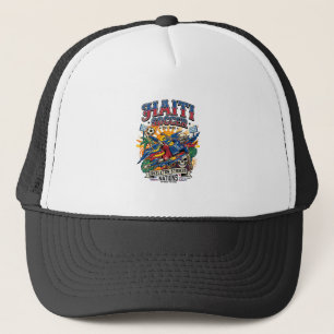 Gorra De Camionero Diseño de póster de Haití fútbol esqueleto delante