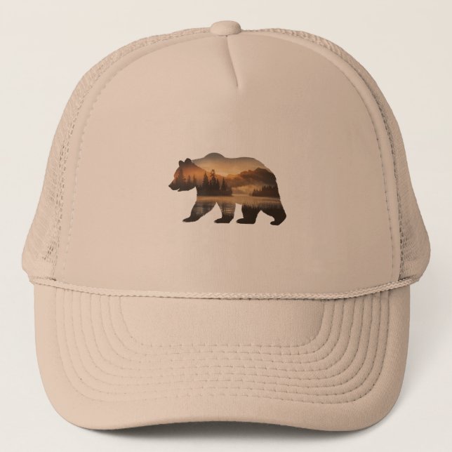 Gorra De Camionero Diseño de silueta de oso con vista de sol (Anverso)