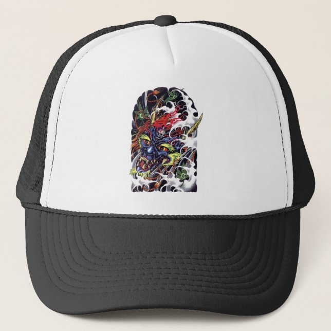 Gorra De Camionero Diseño de tatuaje de Oni y Maple (Anverso)