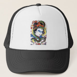 Gorra De Camionero Diseño de tatuaje grotesco y de serpiente