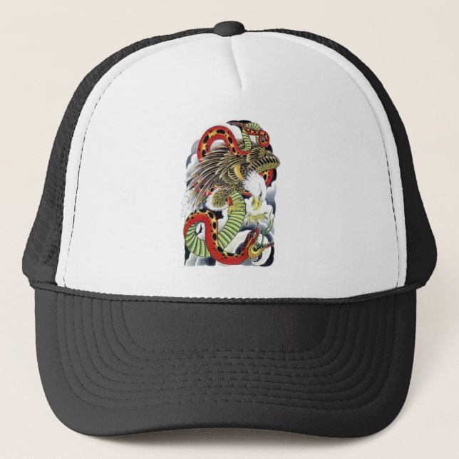 Gorra De Camionero Diseño de tatuajes de águila y serpiente (Anverso)