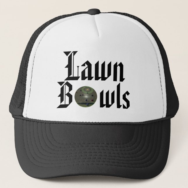 Gorra De Camionero Diseño de texto de los antiguos bolos de jardín in (Anverso)