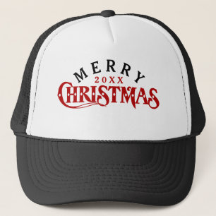 Gorra De Camionero Diseño de texto de Navidad elegante rojo oscuro