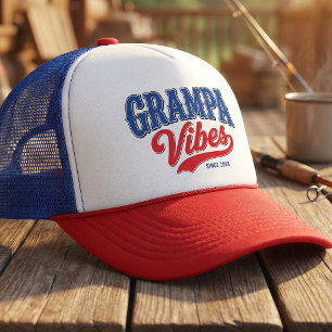 Gorra De Camionero Diseño de texto retro rojo azul vibra Abuelo