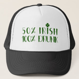 Gorra De Camionero Diseño de texto verde 50% Irlandés 100% Borracho