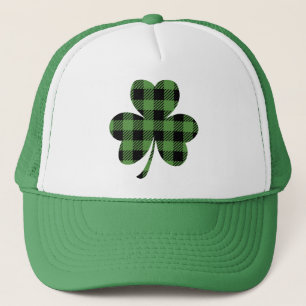 Gorra De Camionero Diseño de trébol de Shamrock de Cuadro Búfalo Verd