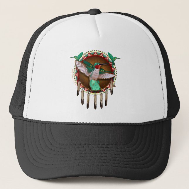 Gorra De Camionero Diseño del colibrí del nativo americano (Anverso)