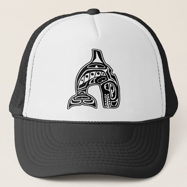 Gorra De Camionero Diseño del nativo americano de la orca