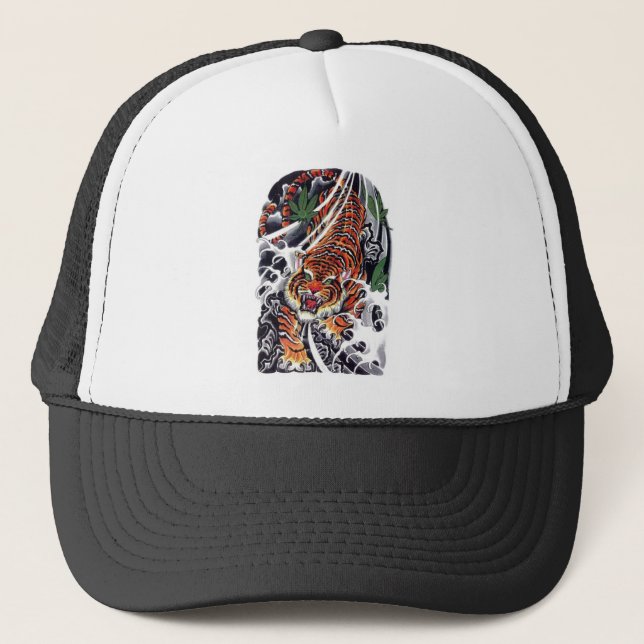 Gorra De Camionero Diseño del tatuaje de las hojas de tigre y arce (Anverso)
